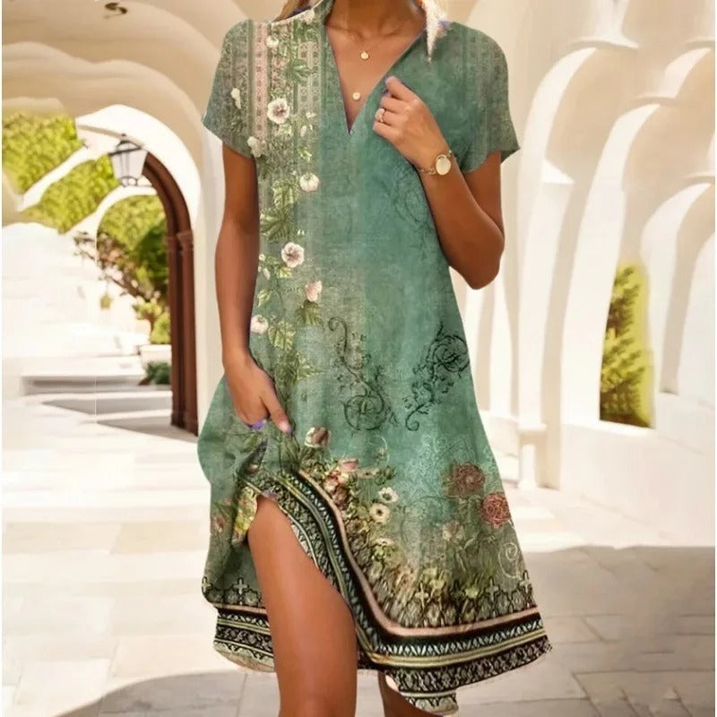 Robe Bohème Feuilles Vintage